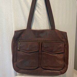 Vintage Fossil Brown Leather Briefcase/Messenger Bag